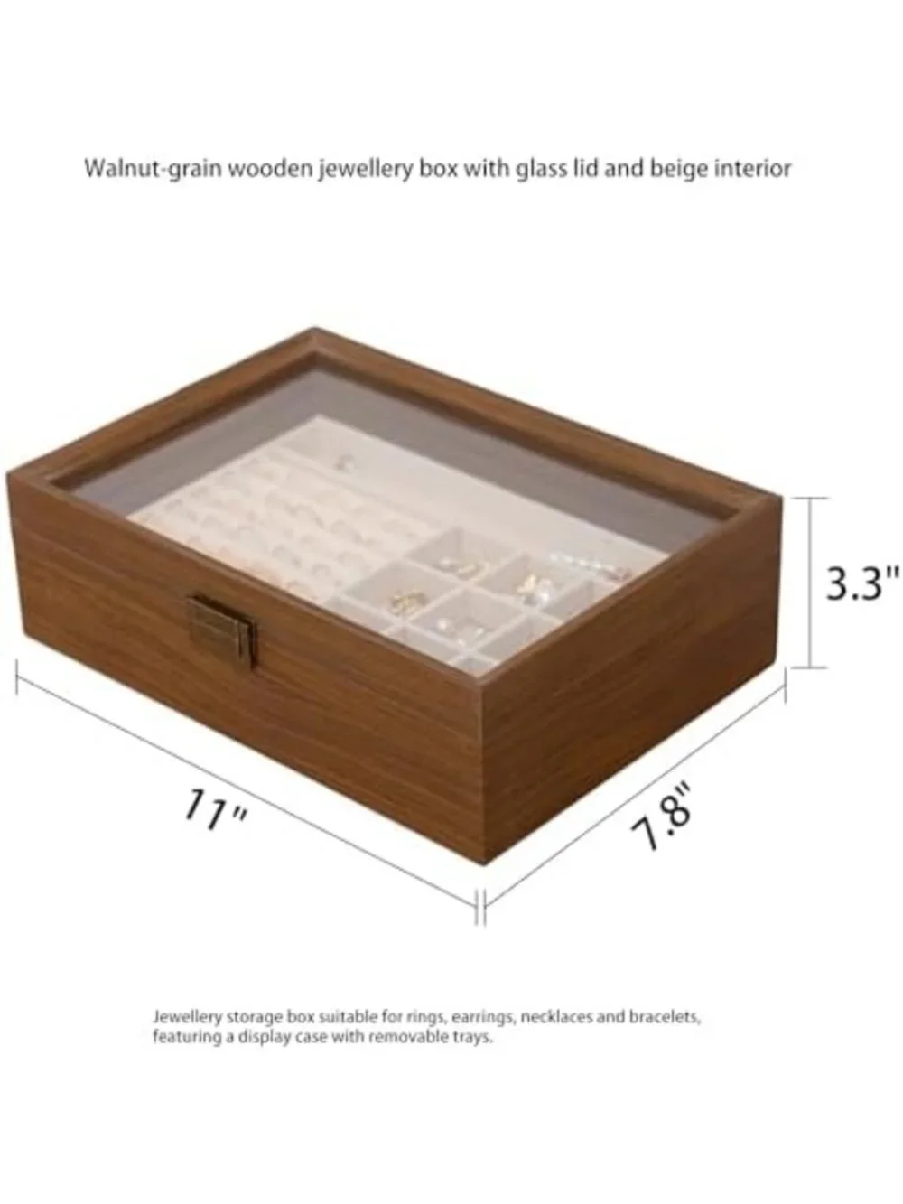 Elegant 2-Layer Wooden Jewelry Box with Glass Lid - Stylish Organizer for